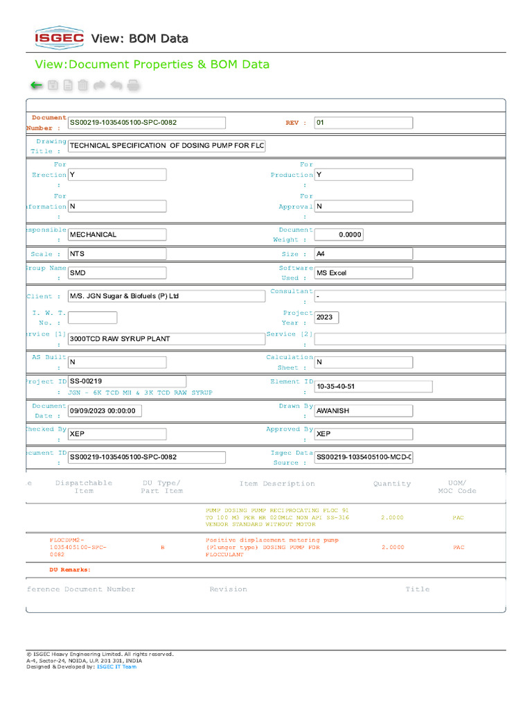 Floc Pump View - Bom Data | PDF