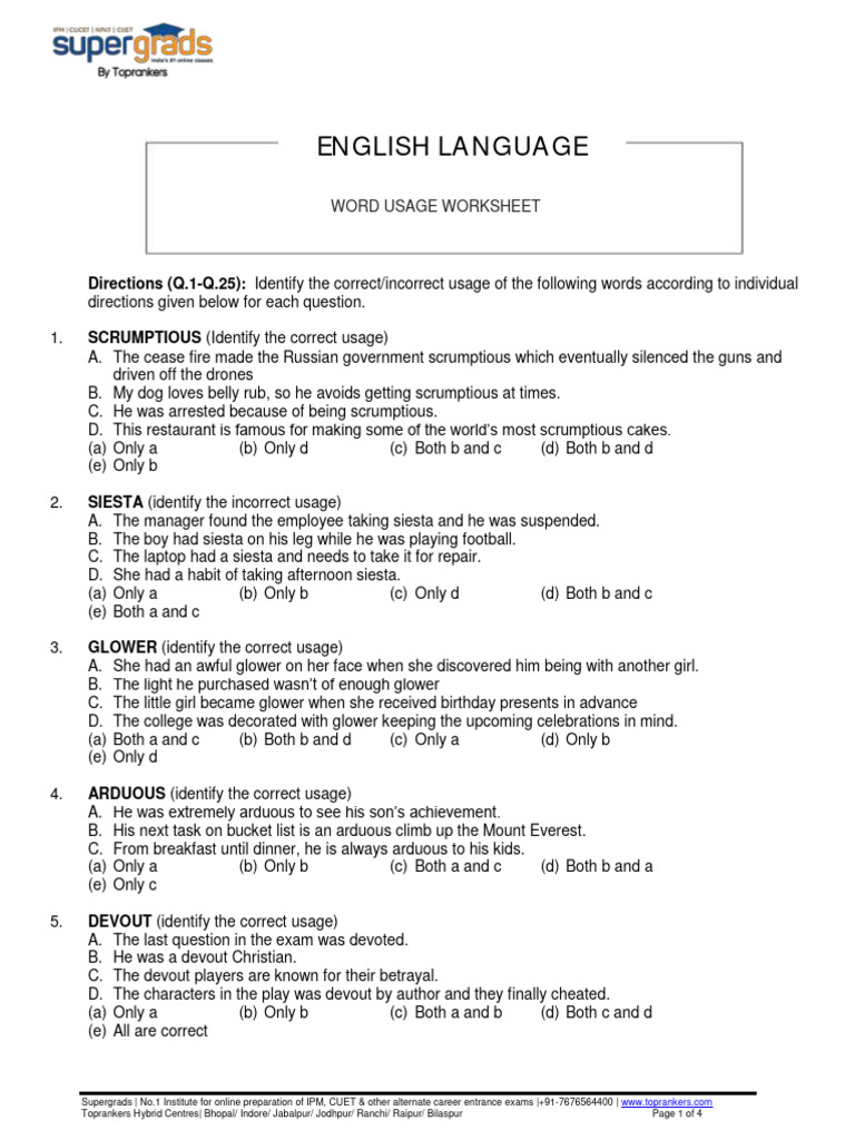 English Word Usage Worksheet | PDF