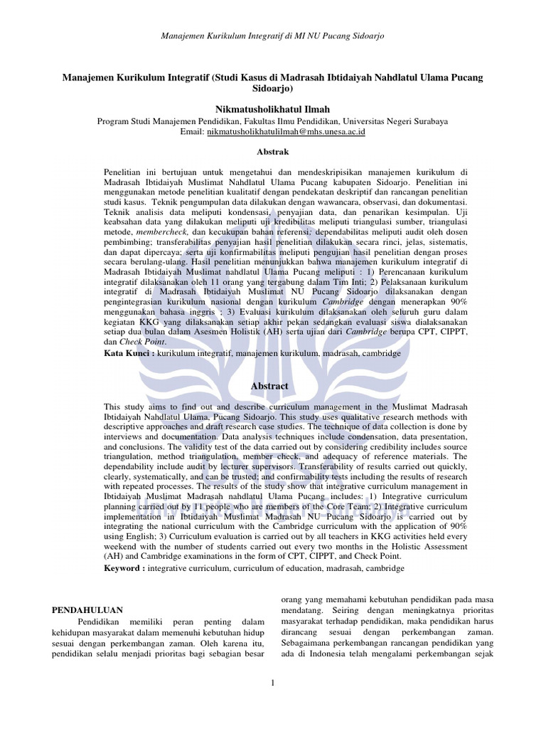 Manajemen Kurikulum Integratif di MI NU | PDF | Karier & Perkembangan