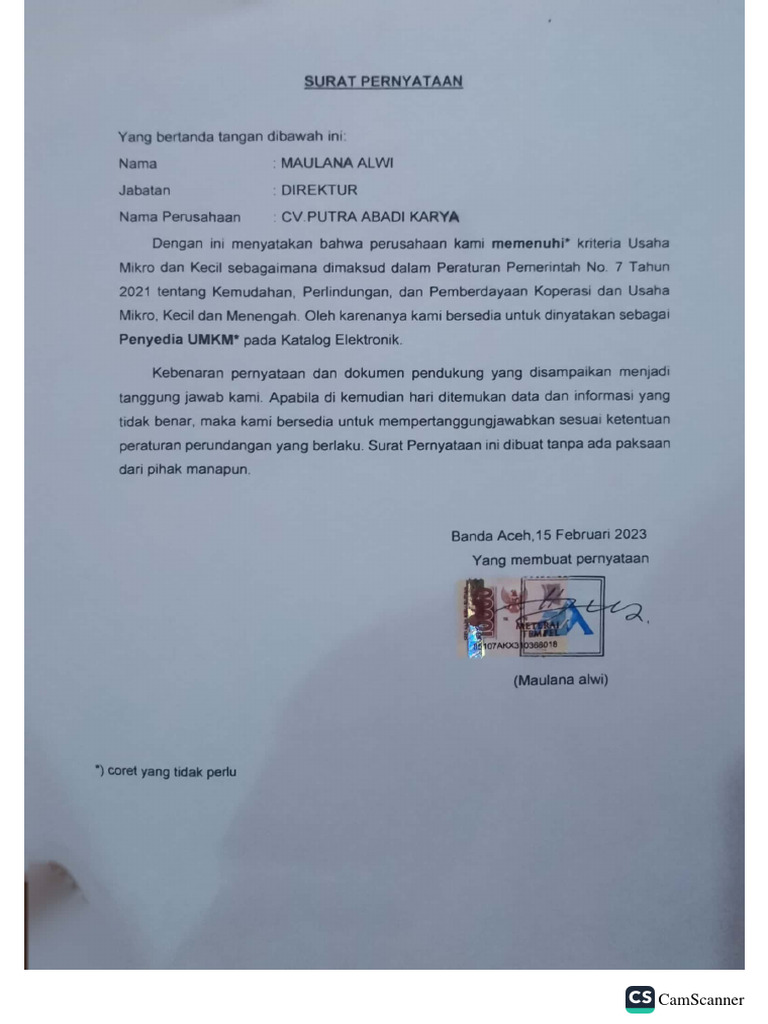 Surat Pernyataan e Katalog | PDF
