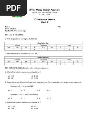 Summative Test in Math 5
