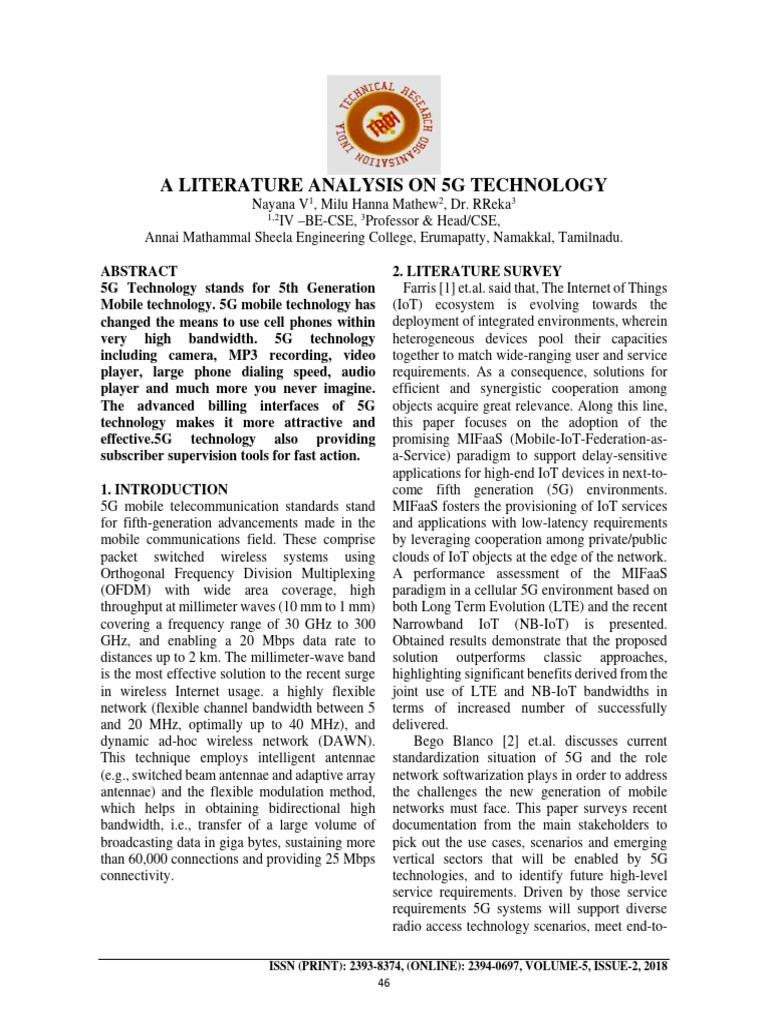 A literature analysis on 5g technology issn print 2393 8374