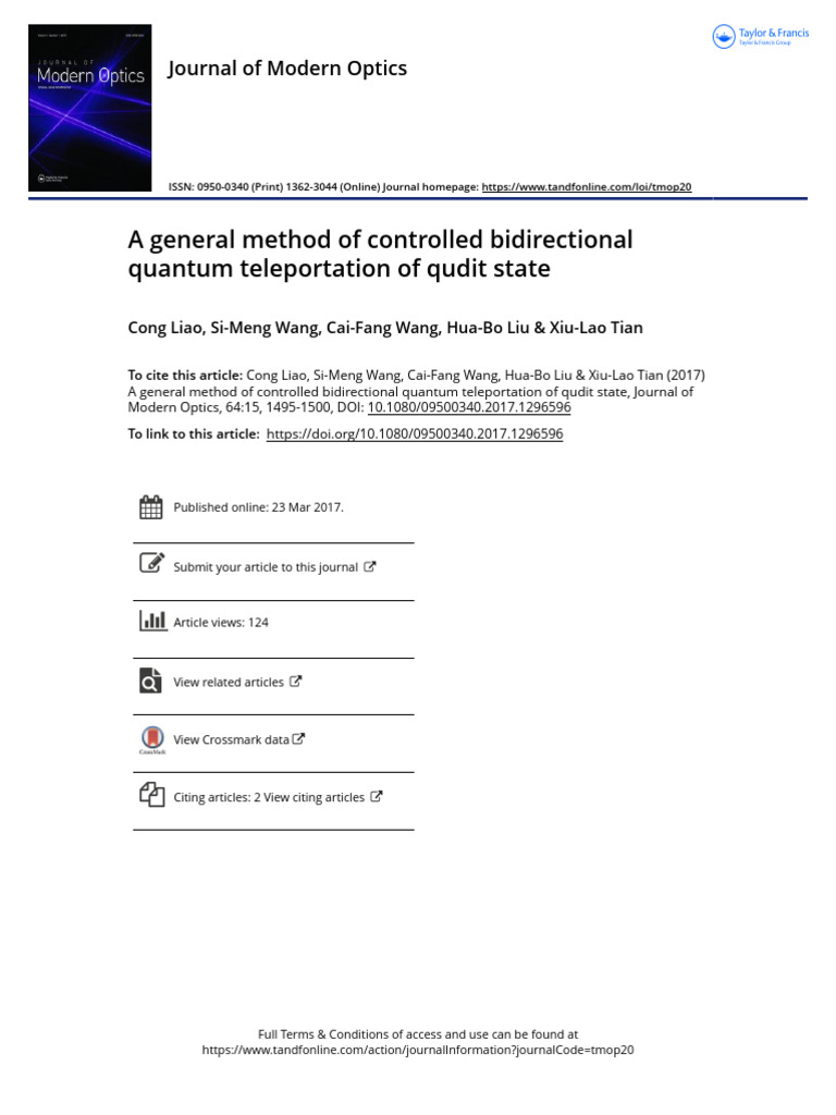 Controlled Bidirectional Quantum Teleportation | PDF | Quantum ...