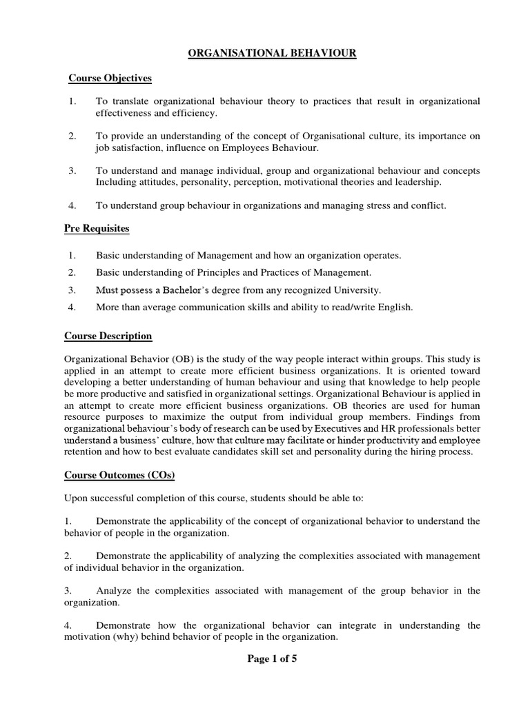 Organizational Behaviour 2023 25 Pdf