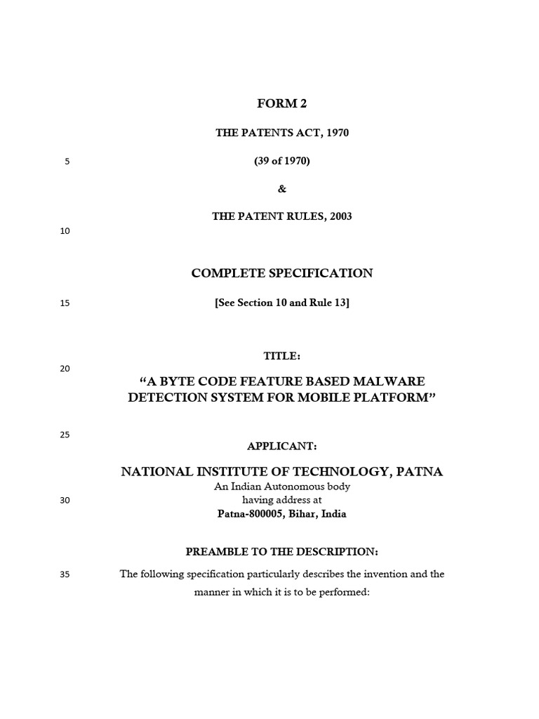 Form 2 the patents act 1970 39 of 1970 the patent rules 2003