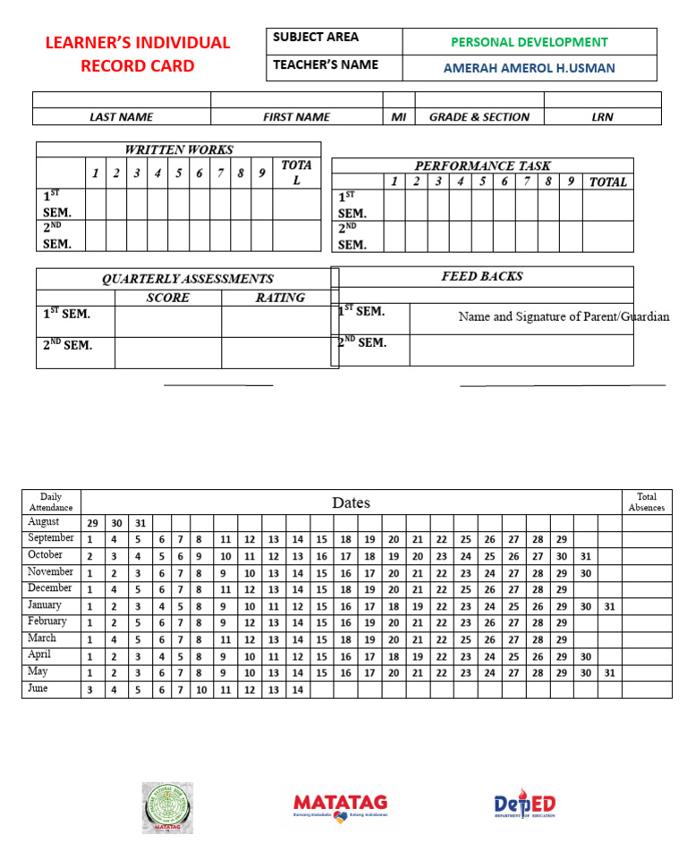 Learner's Individual Record Card | PDF | Learning | Human Communication