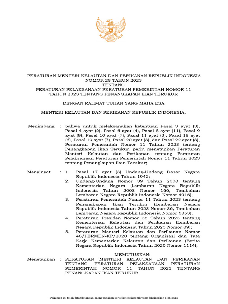 Permen KP No 28 Tahun 2023 TTG Peraturan Pelaksanaan Peraturan