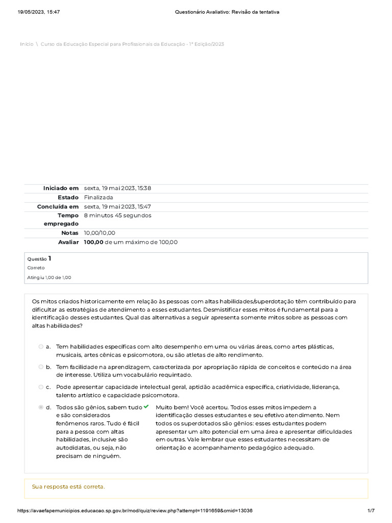 Questionário Avaliativo - Módulo 6 - Altas Habilidade e Superdotação ...