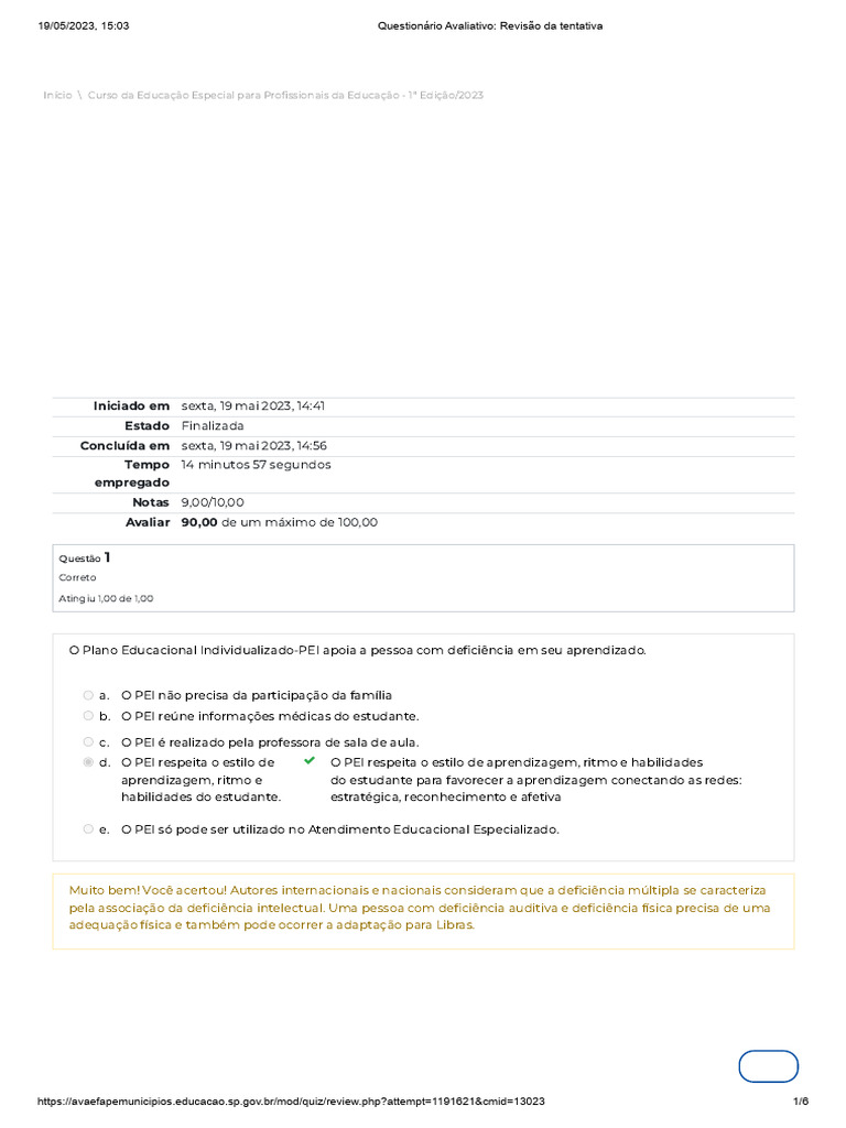 Questionário Avaliativo - Módulo 5 - Surdocegueira e Deficiências ...