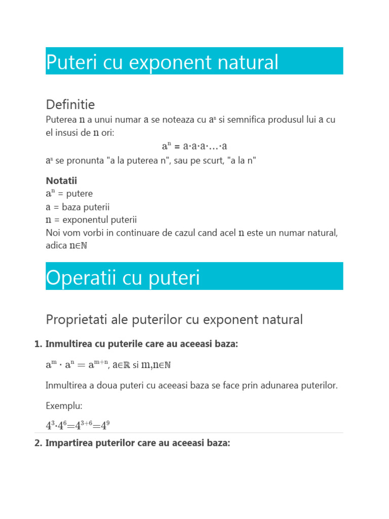 Puteri Cu Exponent Natural | PDF