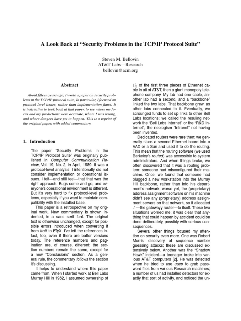 TCP/IP Protocol Security Retrospective | PDF