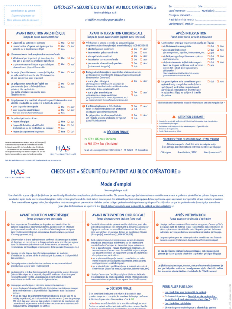 Chek Liste Bloc | PDF | Chirurgie | Médecine clinique