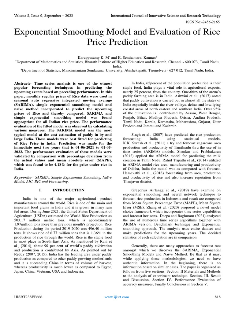 Rice Price Forecasting Models | PDF | Autoregressive Integrated Moving ...