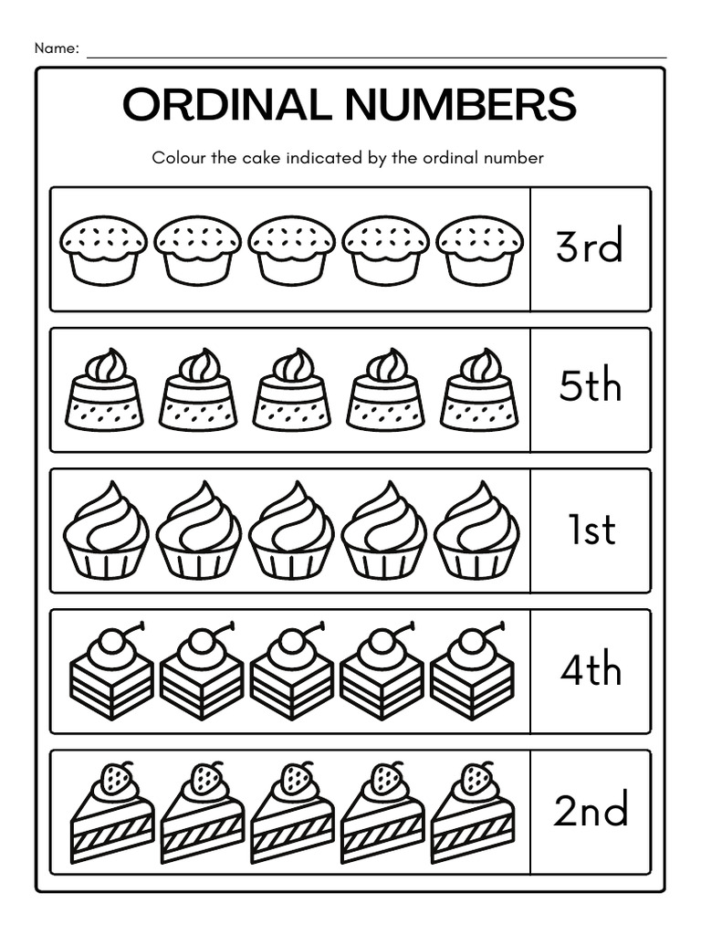 Ordinal numbers worksheet pdf