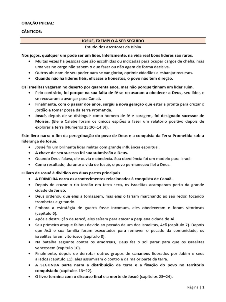 03 - Josué - Exemplo A Ser Seguido | PDF | Josué | Livro dos Juízes