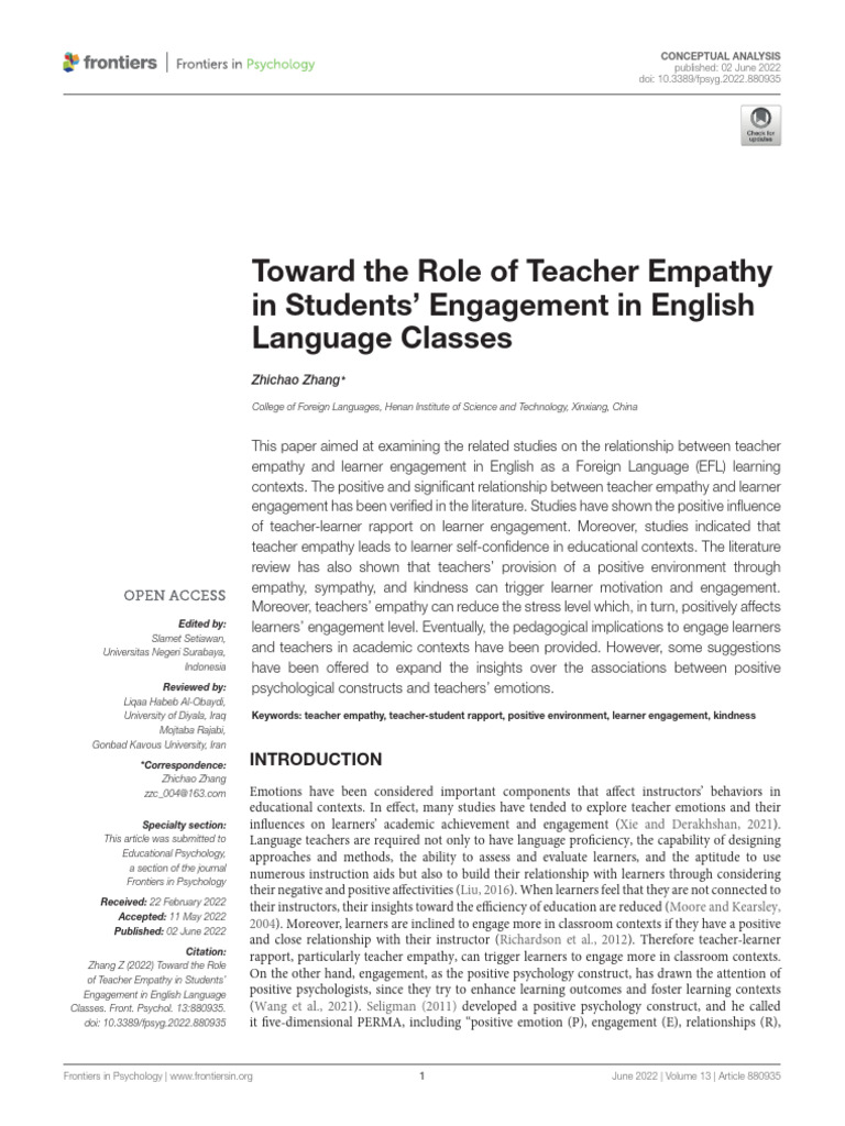 Toward The Role of Teacher Empathy in Students en | PDF | Empathy ...