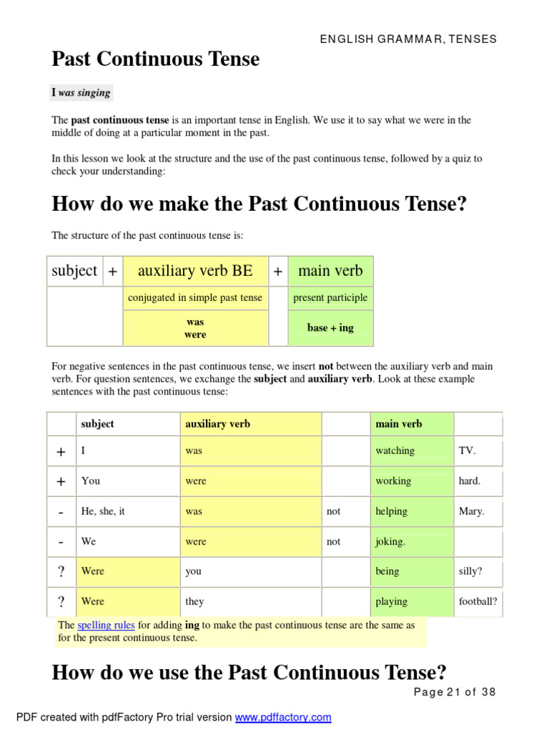 Past Continuous Tense | PDF