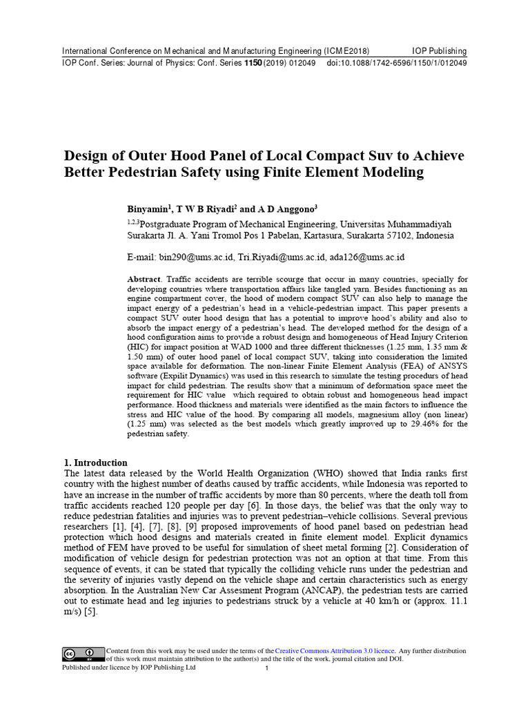 Pedestrian Safety in SUV Hood Design | PDF | Young's Modulus | Finite ...