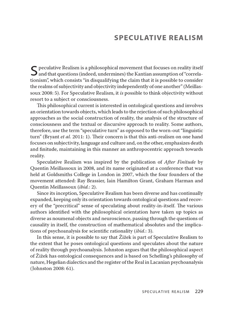 Speculative Realism Zizek Dictionary PDF Reality Philosophical