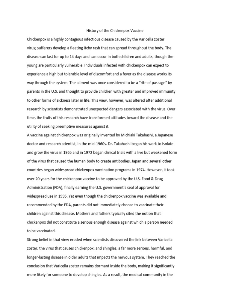 History of The Chickenpox Vaccine | PDF