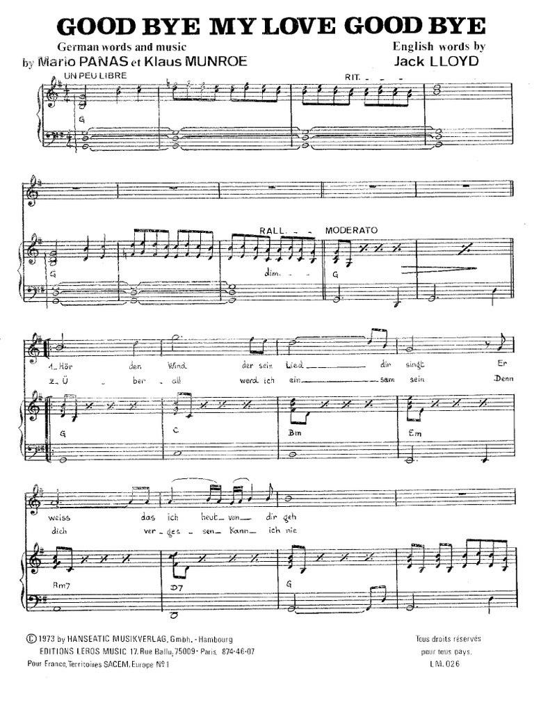 Good Bye My Love Good Bye (Chant - Demis Roussos) | PDF