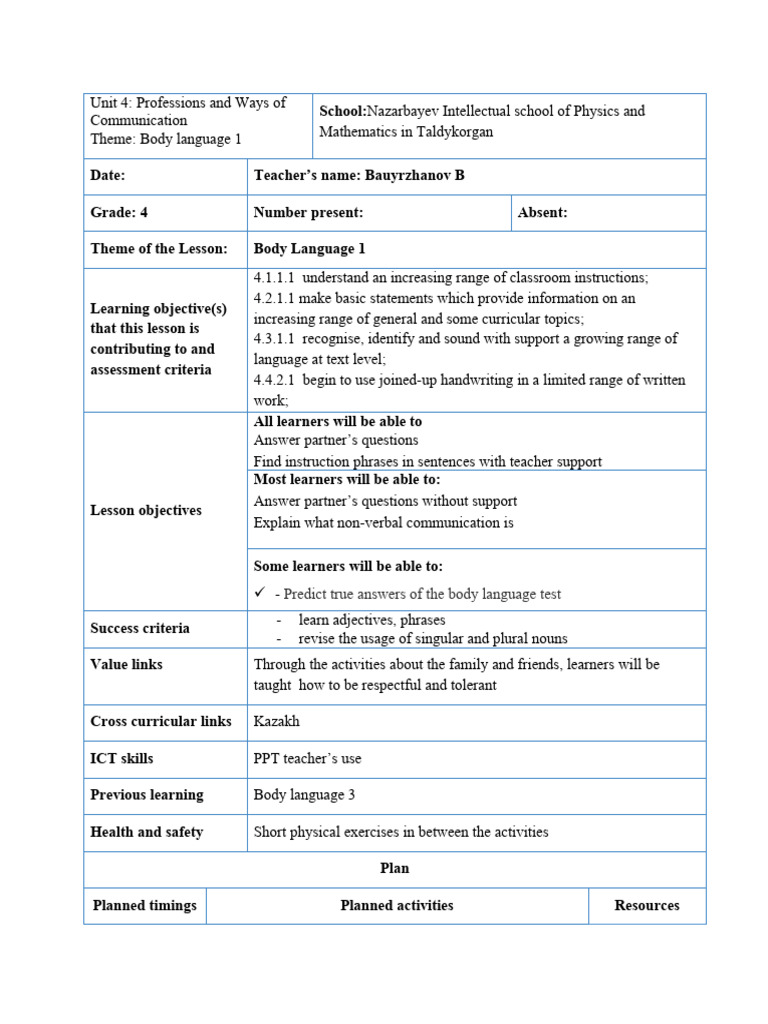 Body Language 1 | PDF