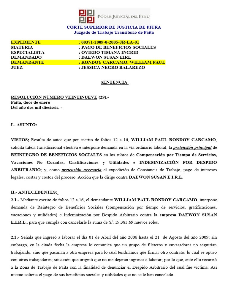 Sentencia Completa | Descargar gratis PDF | Derecho laboral | Debido al