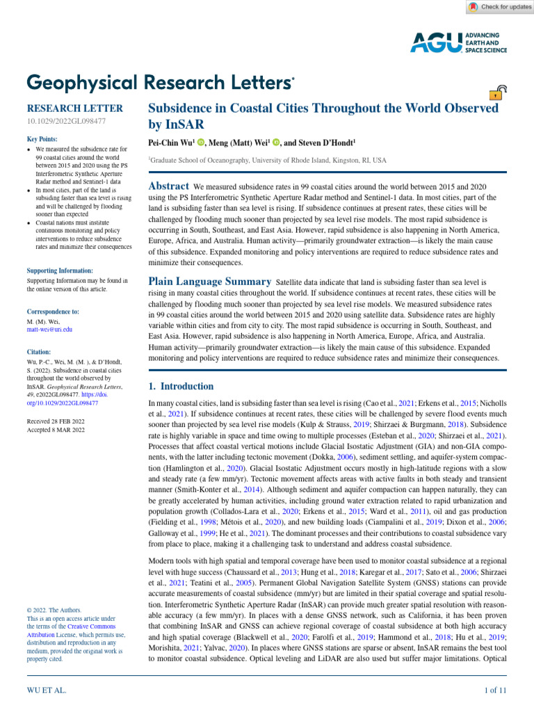 Geophysical Research Letters - 2022 - Wu | PDF | Science & Mathematics
