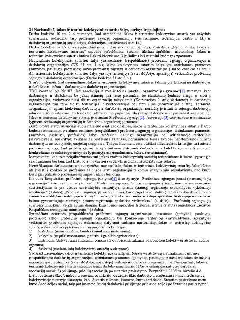 Nacionalinė, Šakos Ir Teorinė Kolektyvinė Sutartis - Šalys, Turinys Ir ...