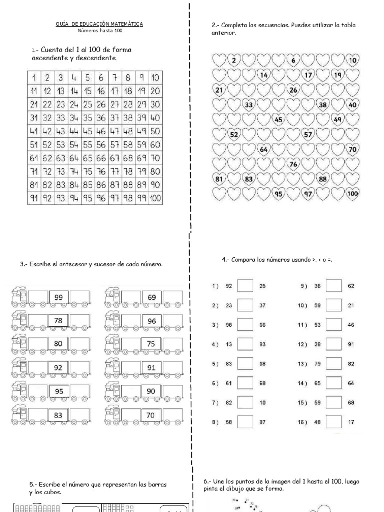 Guia de Matematicas Numeros Hasta El 100 (Antecesor y Sucesor) | PDF