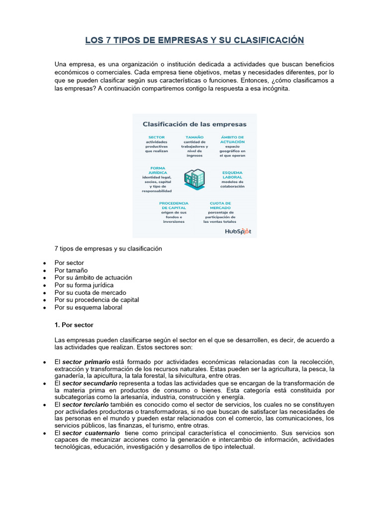 Los 7 Tipos de Empresas y Su Clasificación | PDF | Business | Mercado ...