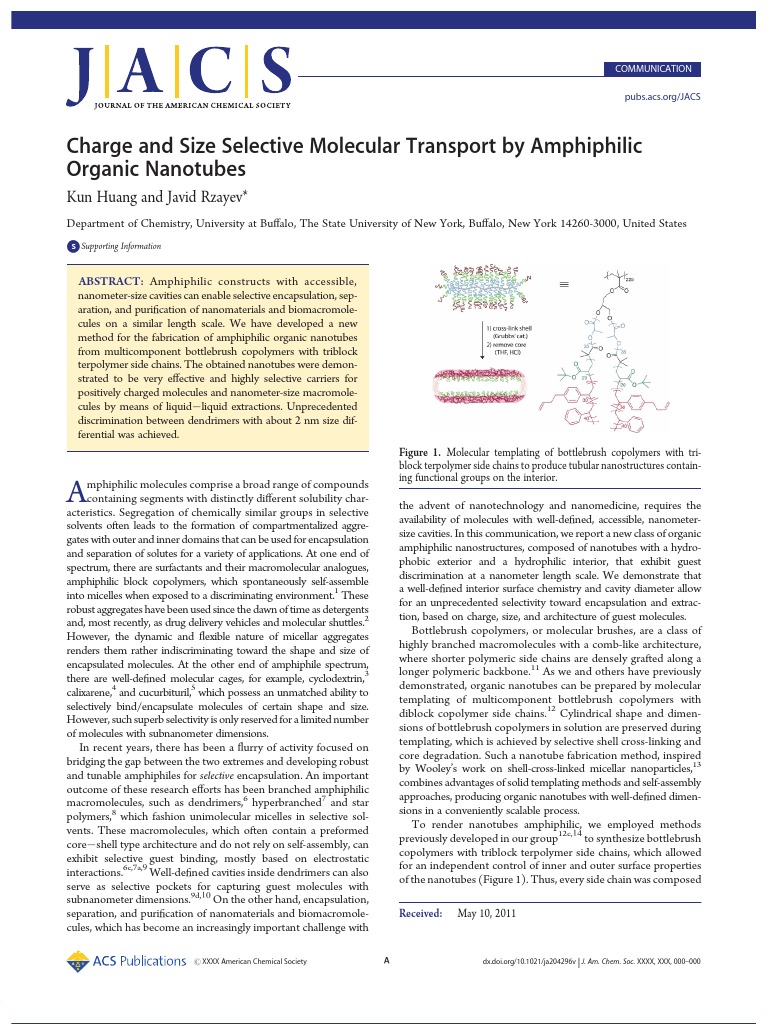Selective Transport by Organic Nanotubes | PDF | Polymers | Physical ...