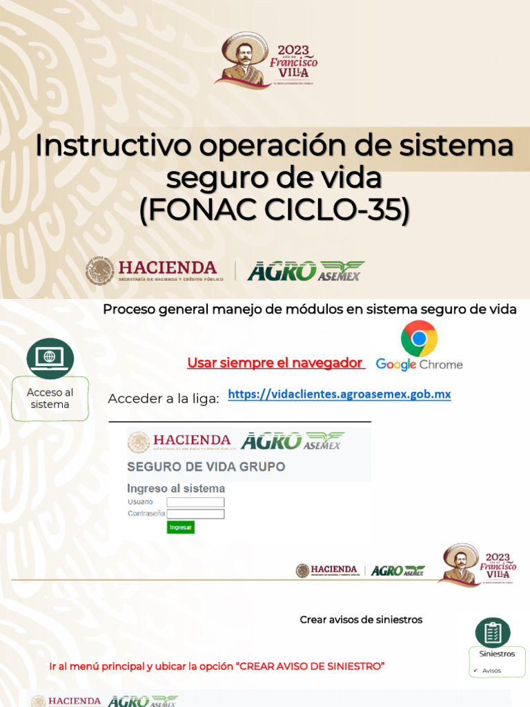 Instructivo operaci n sistema seguro vida fonac reporte de siniestros