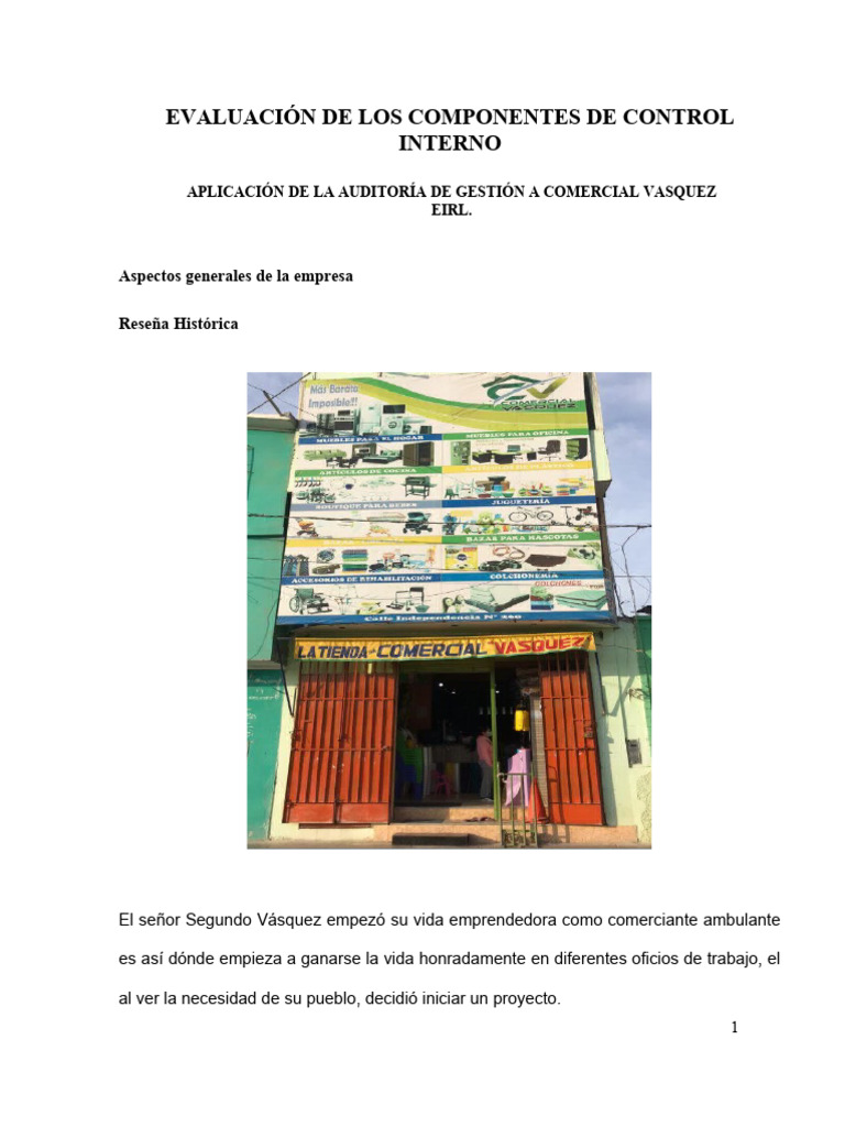 Evaluación de Control Interno en Comercial Vásquez | PDF | Business ...