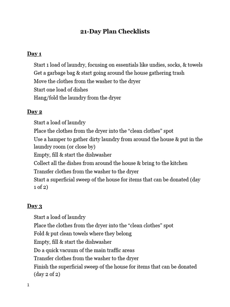 21-Day Home Cleaning Checklist | PDF | Washing Machine | Dishwasher