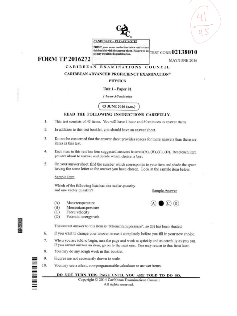 Cape Physics 2016 U1 p1 | PDF