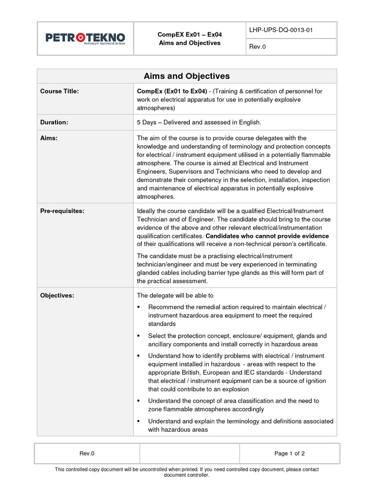 CompEx Ex01-04 Training Overview | PDF | Safety