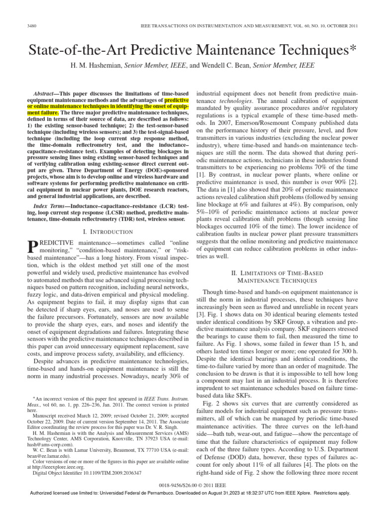 State Of The Art Predictive Maintenance Techniques Pdf Spectral