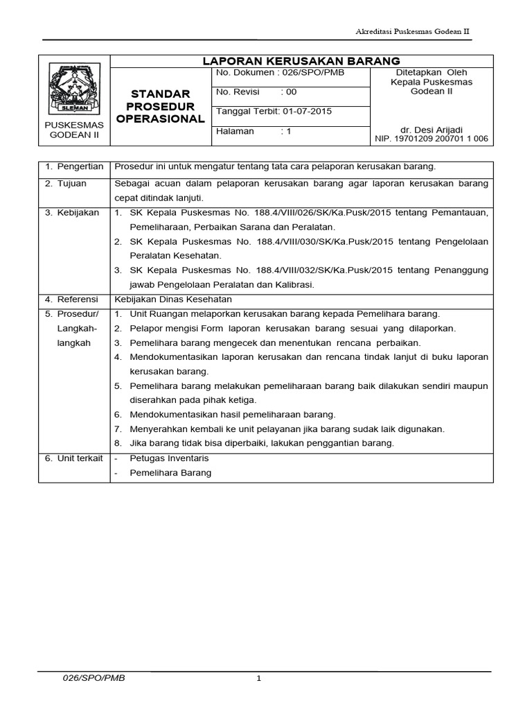 Laporan Kerusakan Barang Pdf