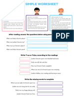 Past Simple Worksheet: After Reading, Answer The Questions Below Using Possessive Adjectives