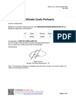Certificado Costo Portuario: Santa Cruz, 22 de Septiembre de 2023