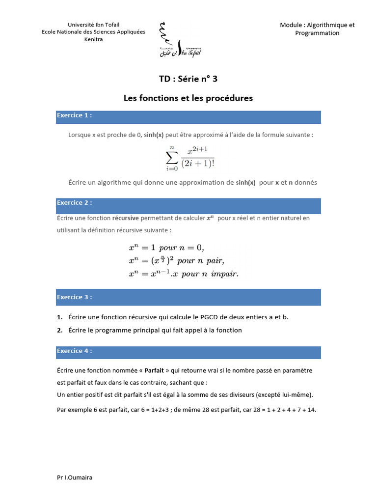 Exercices d'Algorithmique et Programmation | PDF