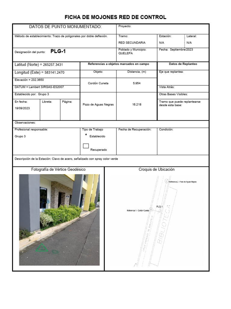 Ficha de Mojones Red de Control Bases de Replanteo PDF