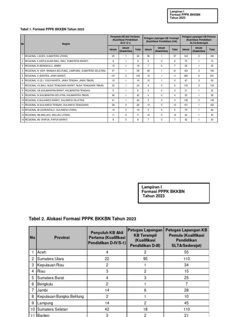 Lampiran I - Formasi PPPK Tahun 2023 | PDF