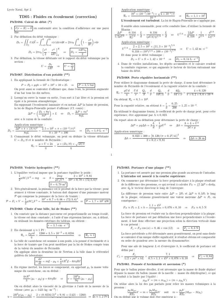Calculs de fluides et portance en physique | PDF | Méthodes et ...