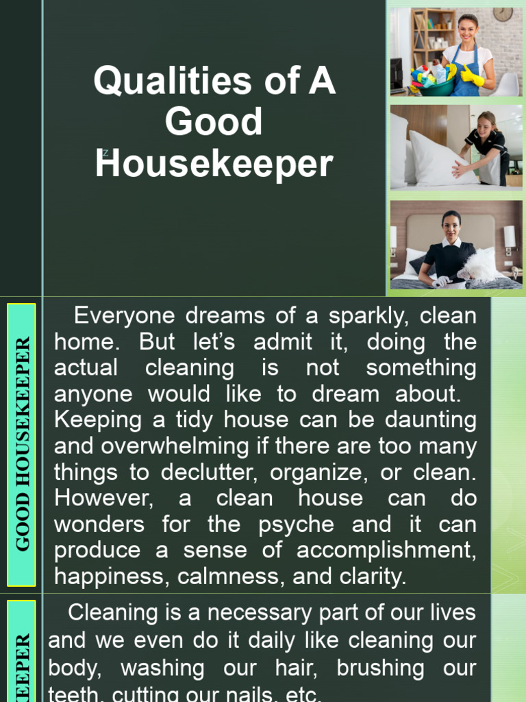 Lesson 8 Qualities of A Good Housekeeper PDF Housekeeping Home