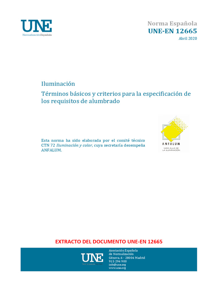 Norma UNE-EN 12665: Requisitos de Alumbrado | PDF