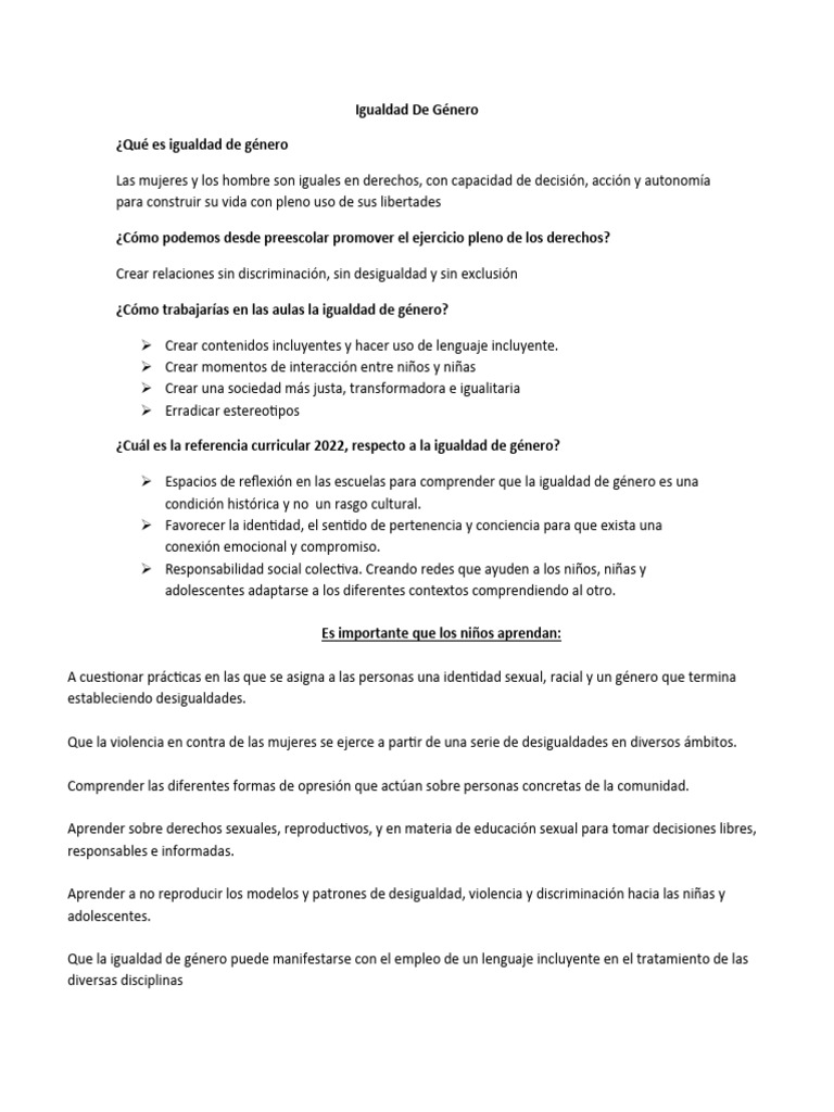 Promoviendo Igualdad de Género en Niños | PDF | Ciencias sociales ...