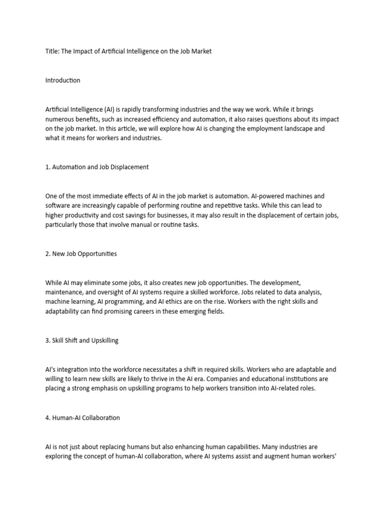 The Impact of Artificial Intelligence On The Job Market | PDF ...