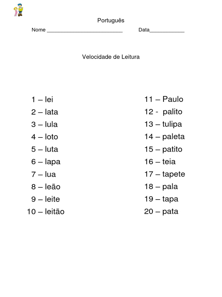 Ficha - Leitura de Palavras CV - CVCV | PDF